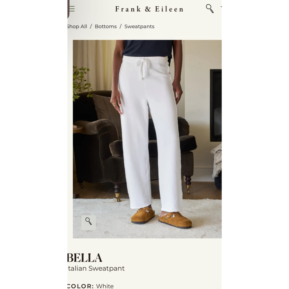 New Frank & Eileen Bella Italian Wide-Leg Sweatpants White L